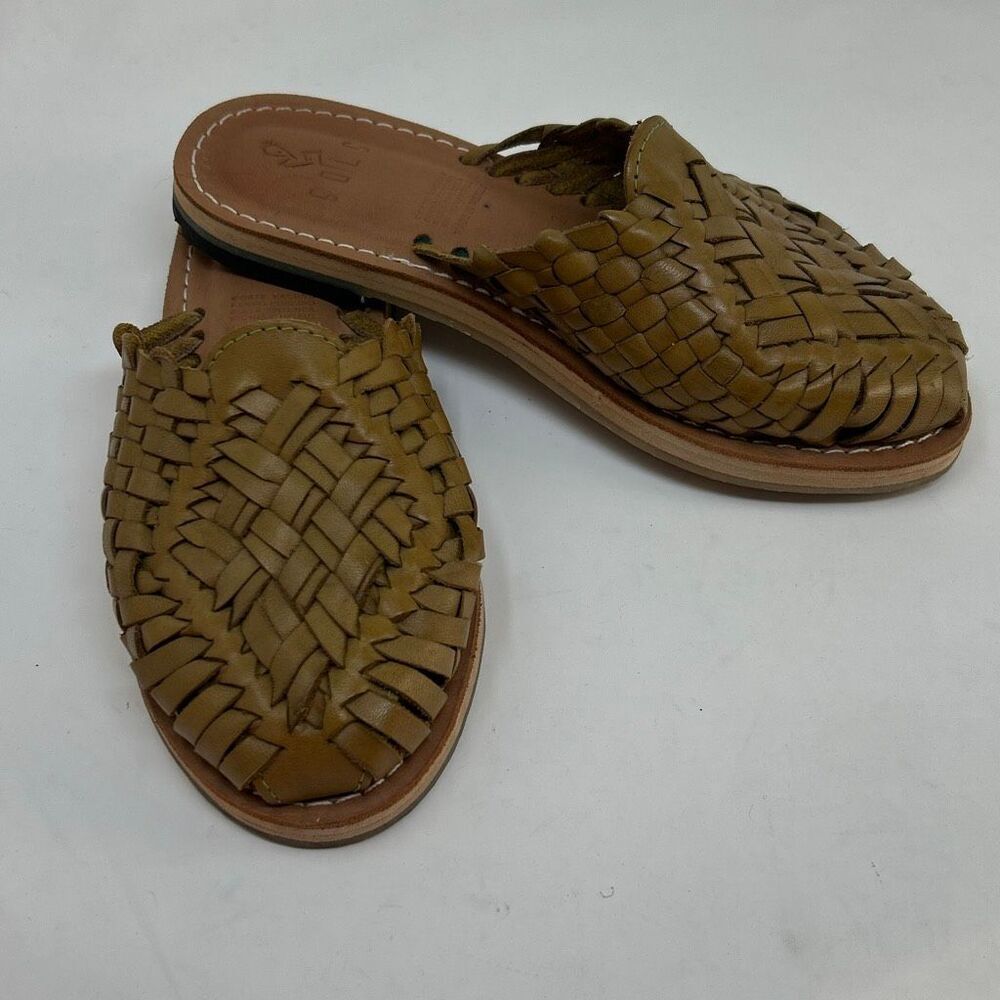 SOLS Handmade Mexican Leather Huarache Sandals Green Sz 6 Anita Slide Slip On
